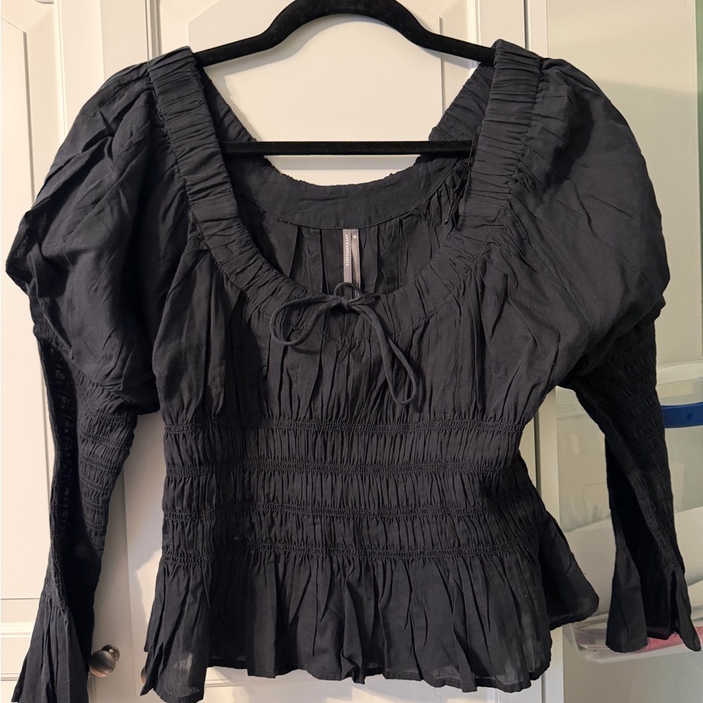 Anthropologie Black Ruched Blouse